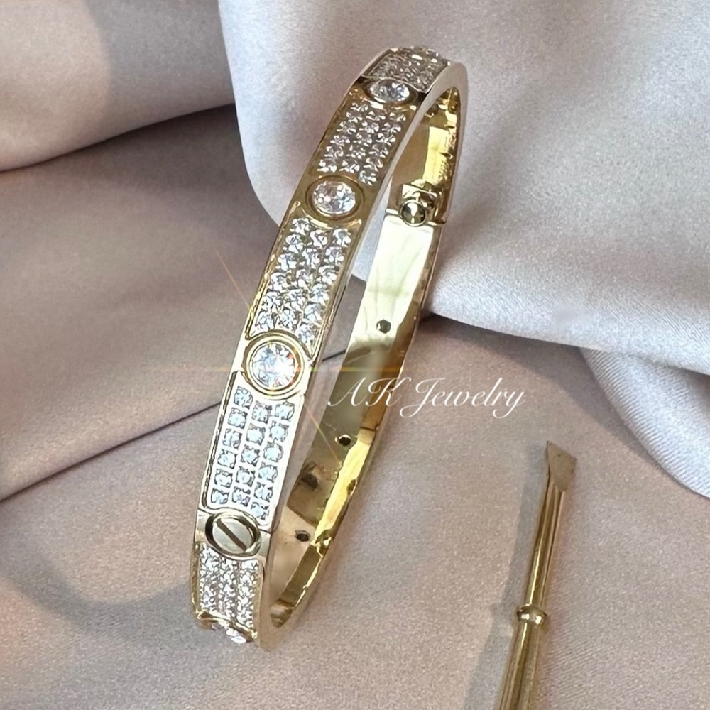 💎LUXURY Pave Gold Screw All Diamond Style Stones Bracelet, Bangle, Cuff …